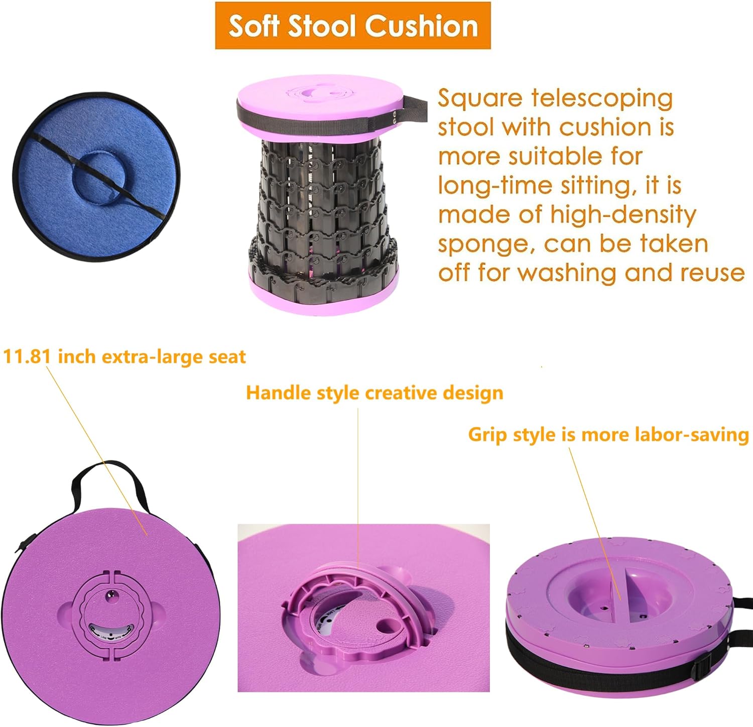 ALEVMOOM Collapsible Stool showing height adjustment capabilities
